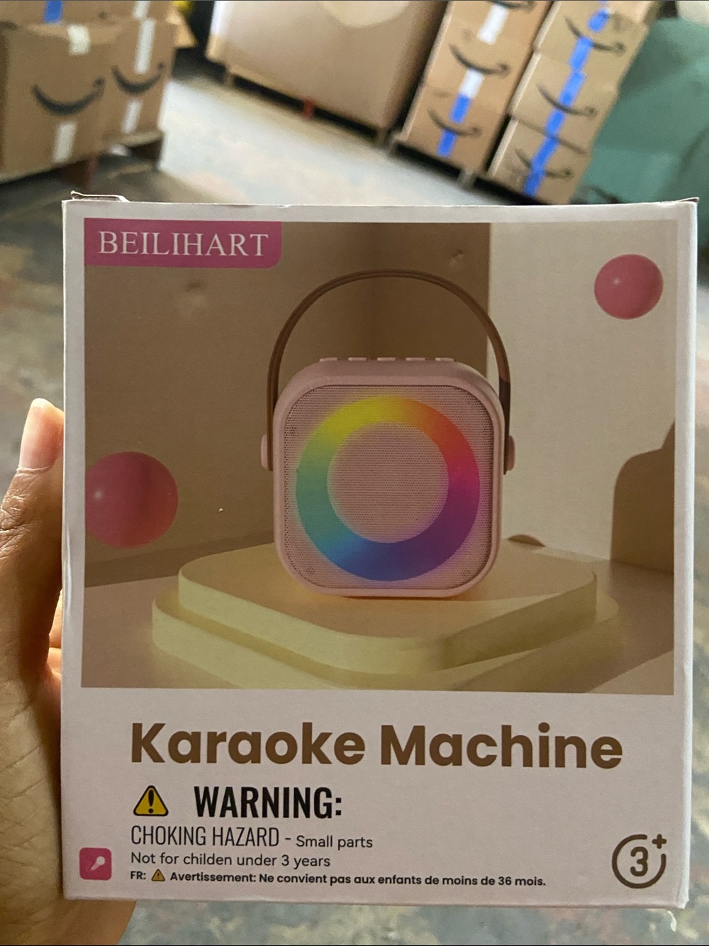 Pink Portable Karaoke Speaker with LED Ring